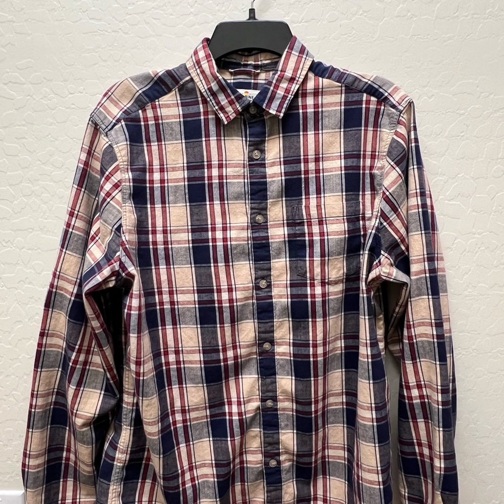 Marine Layer Plaid Shirt - Navy, Red, and Beige